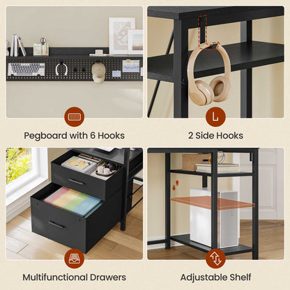 Reversible Computer Desk with Power Outlets & LED Light Black
