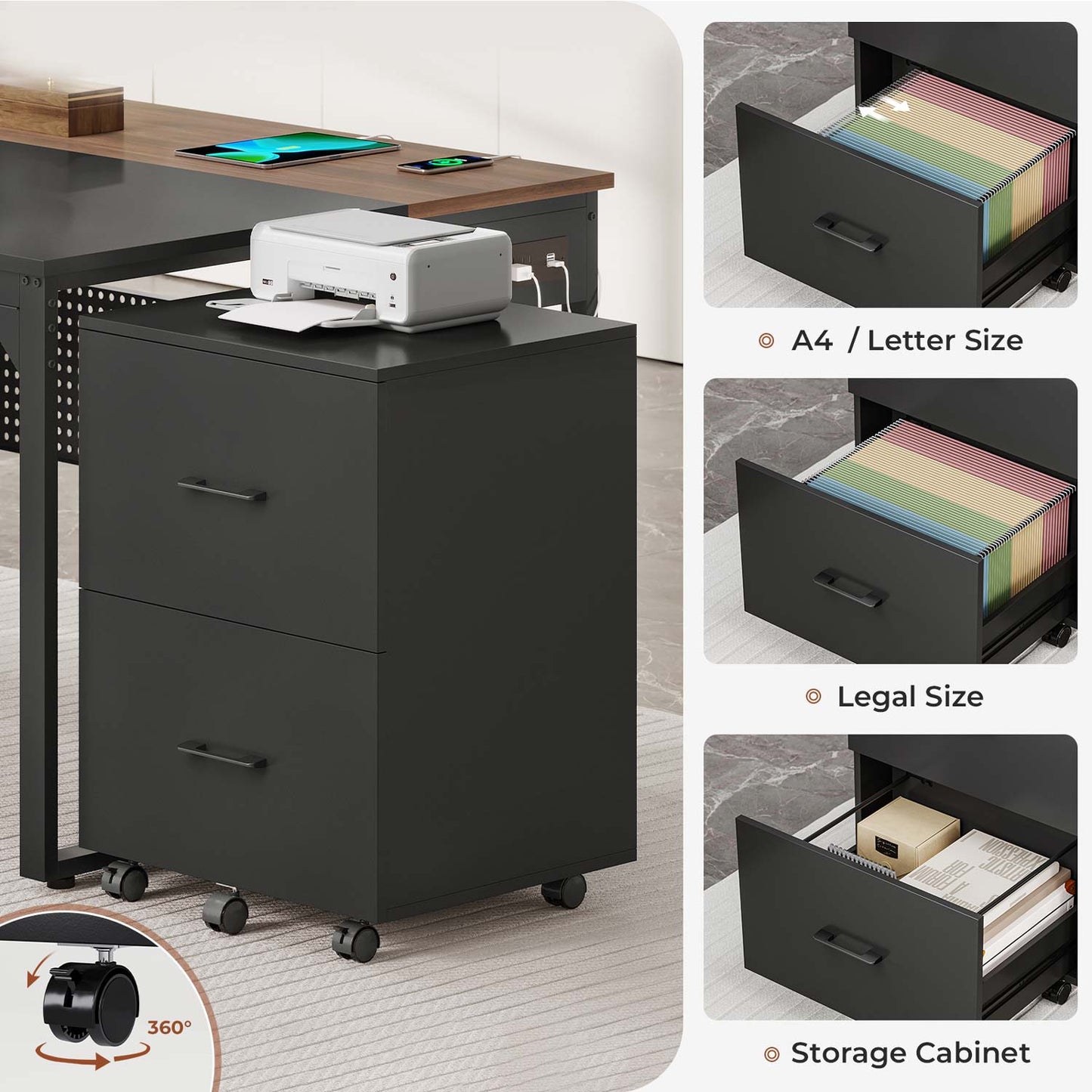 71" Reversible L Shaped Desk with Power Outlets Walnut