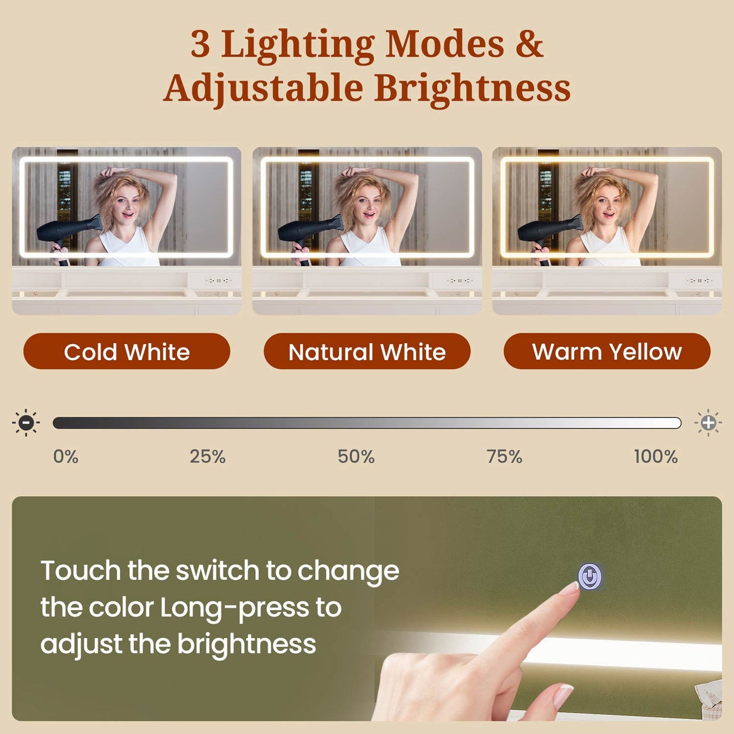 Makeup Vanity with Large LED Mirror White