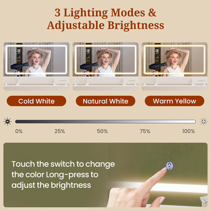 Makeup Vanity with Large LED Mirror White