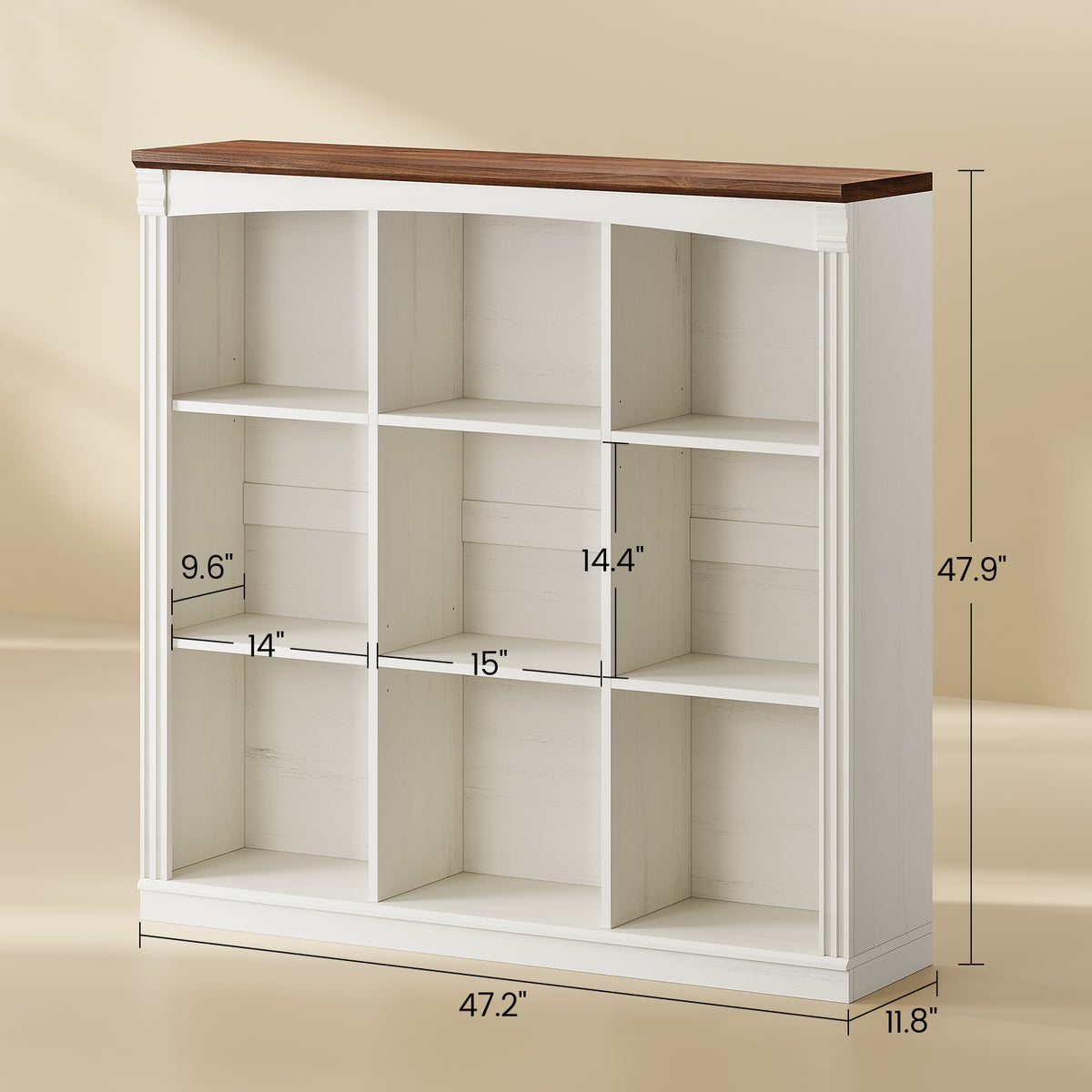 Wooden 9 Cube Storage Organizer Bookcase Long Shelf White