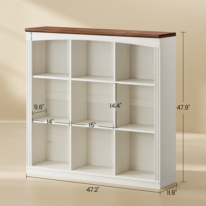 Wooden 9 Cube Storage Organizer Bookcase Long Shelf White