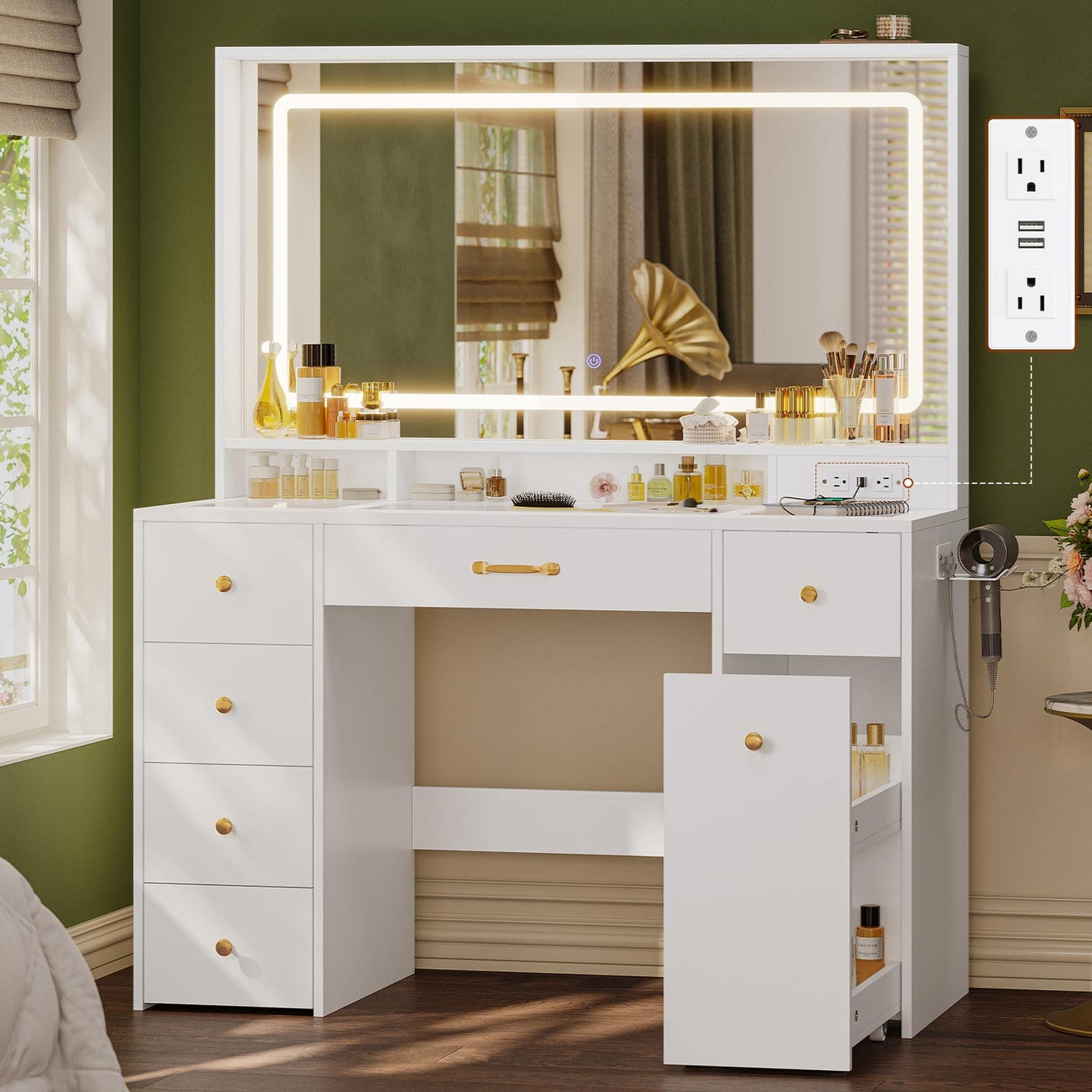 Makeup Vanity with Large LED Mirror White