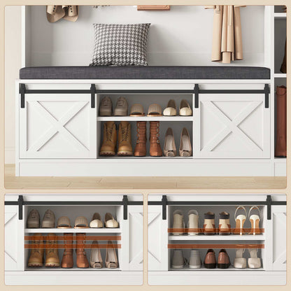 60" Hall Tree with Bench, Shoe Storage and Mirror