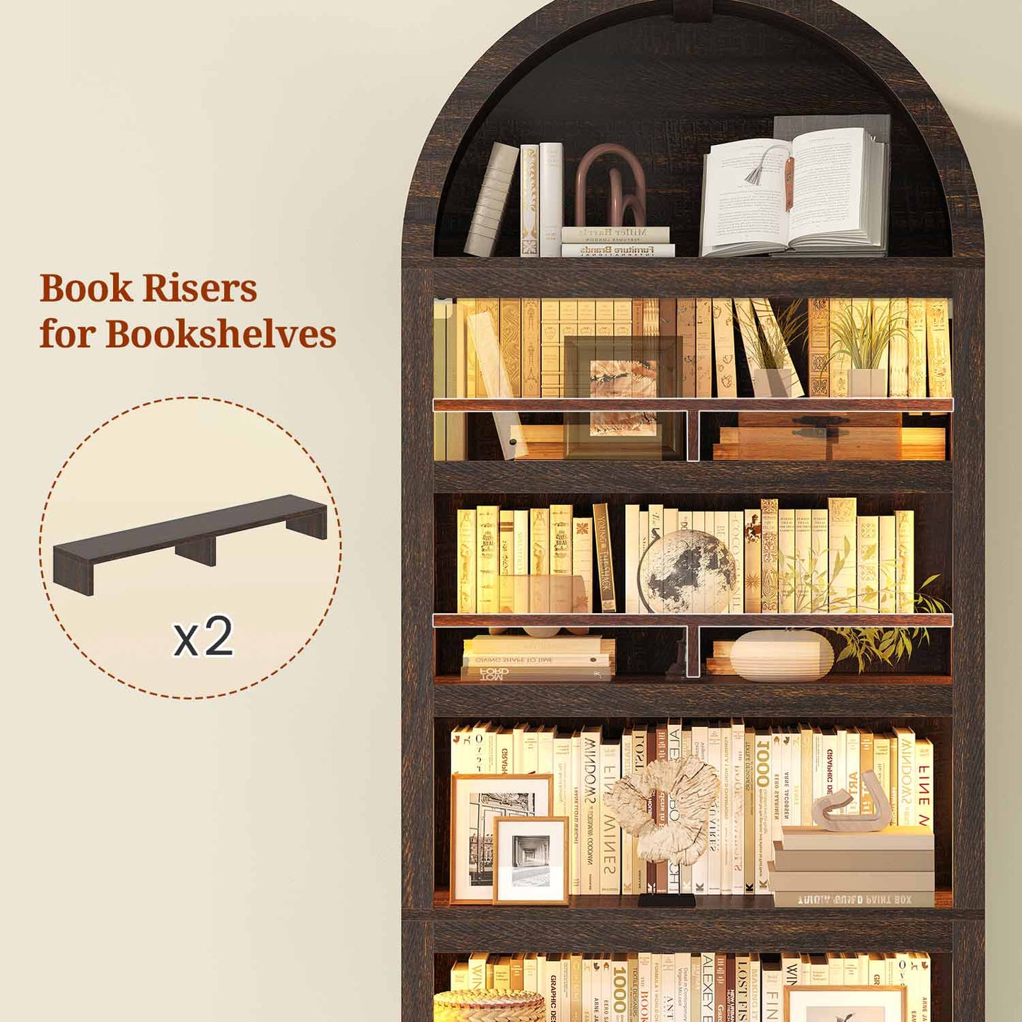 79.4" Tall Arched Cabinet with RGB Light & Adjustable Shelf Walnut