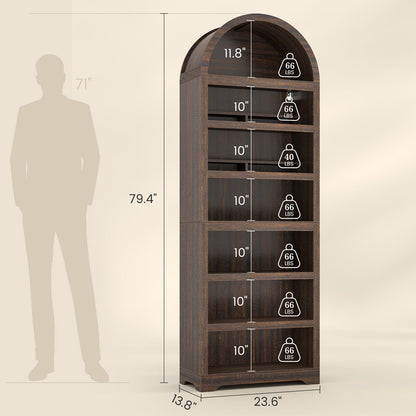 79.4" Tall Arched Cabinet with RGB Light & Adjustable Shelf Walnut