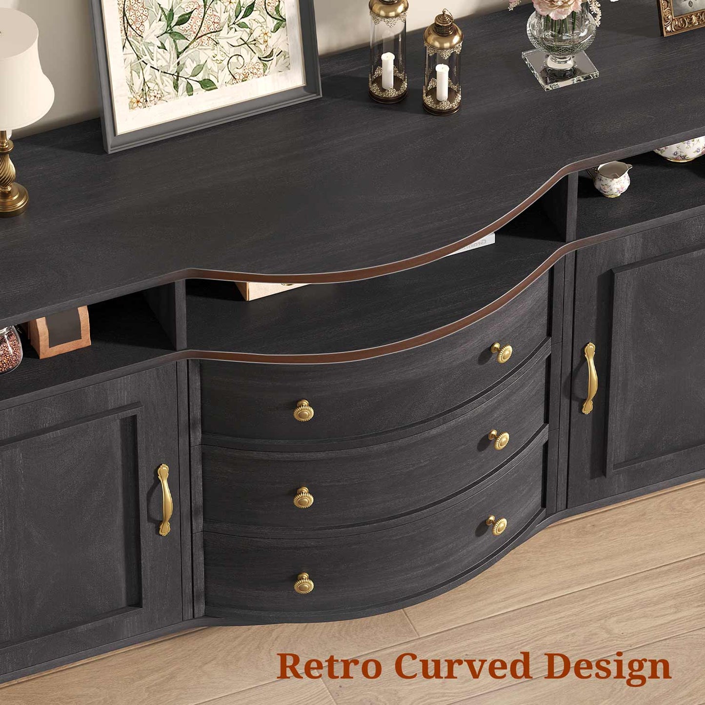 Farmhouse Buffet Cabinet with Storage & 3 Drawers Grey