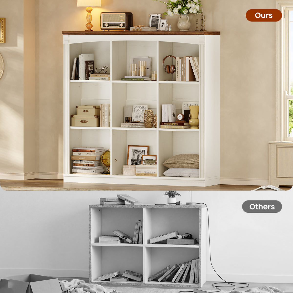 Wooden 9 Cube Storage Organizer Bookcase Long Shelf White