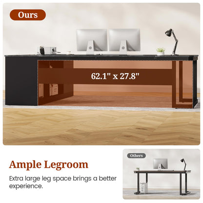 78.7" L Shaped Executive Desk with Drawers Storage Shelves Black