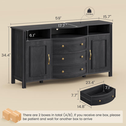 Farmhouse Buffet Cabinet with Storage & 3 Drawers Grey