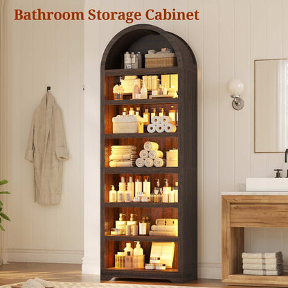 79.4" Tall Arched Cabinet with RGB Light & Adjustable Shelf Walnut