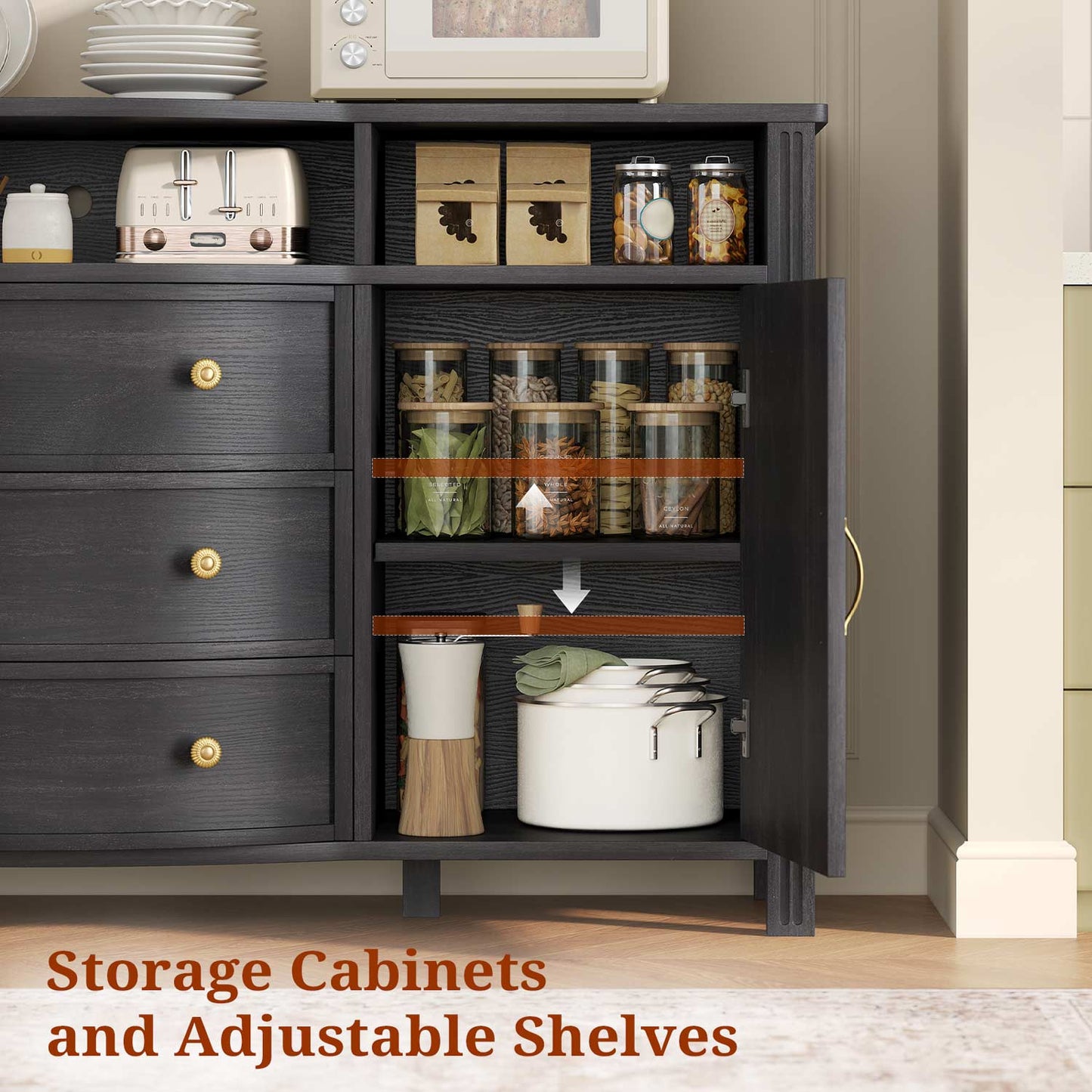 Farmhouse Buffet Cabinet with Storage & 3 Drawers Grey