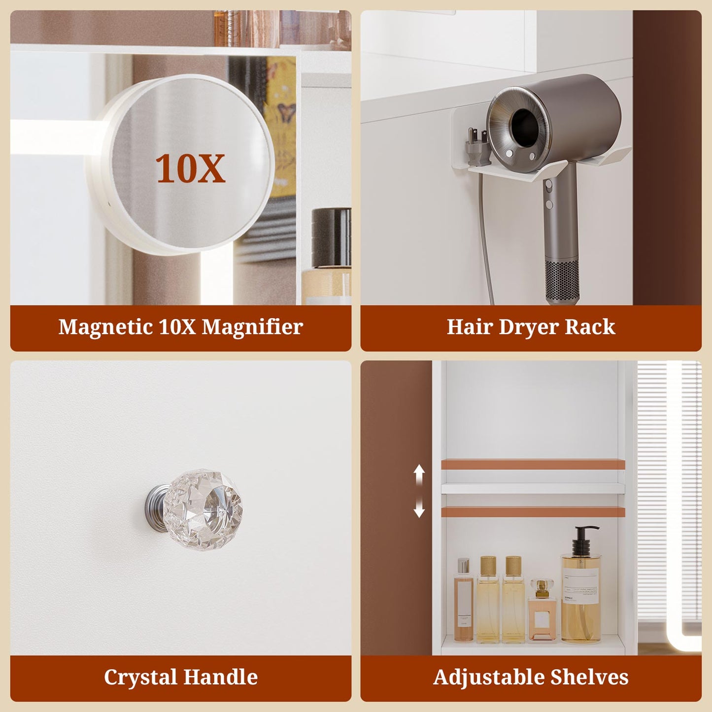 35.4" Normal Makeup Vanity with Pull-Out LED Mirror White