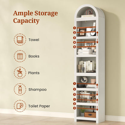 76" Arched Bookcase with Adjustable Shelves White