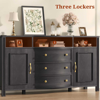 Farmhouse Buffet Cabinet with Storage & 3 Drawers Grey