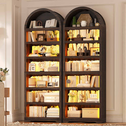 79.4" Tall Arched Cabinet with RGB Light & Adjustable Shelf Walnut