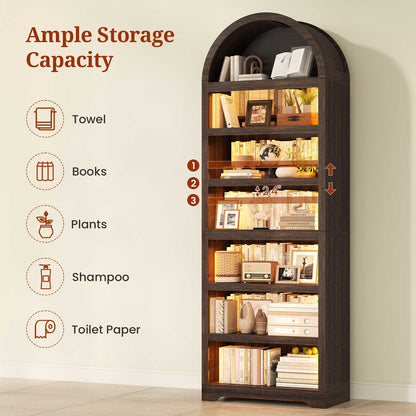 79.4" Tall Arched Cabinet with RGB Light & Adjustable Shelf Walnut