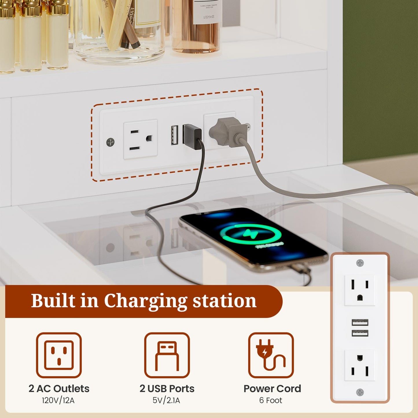 Makeup Vanity with Large LED Mirror White