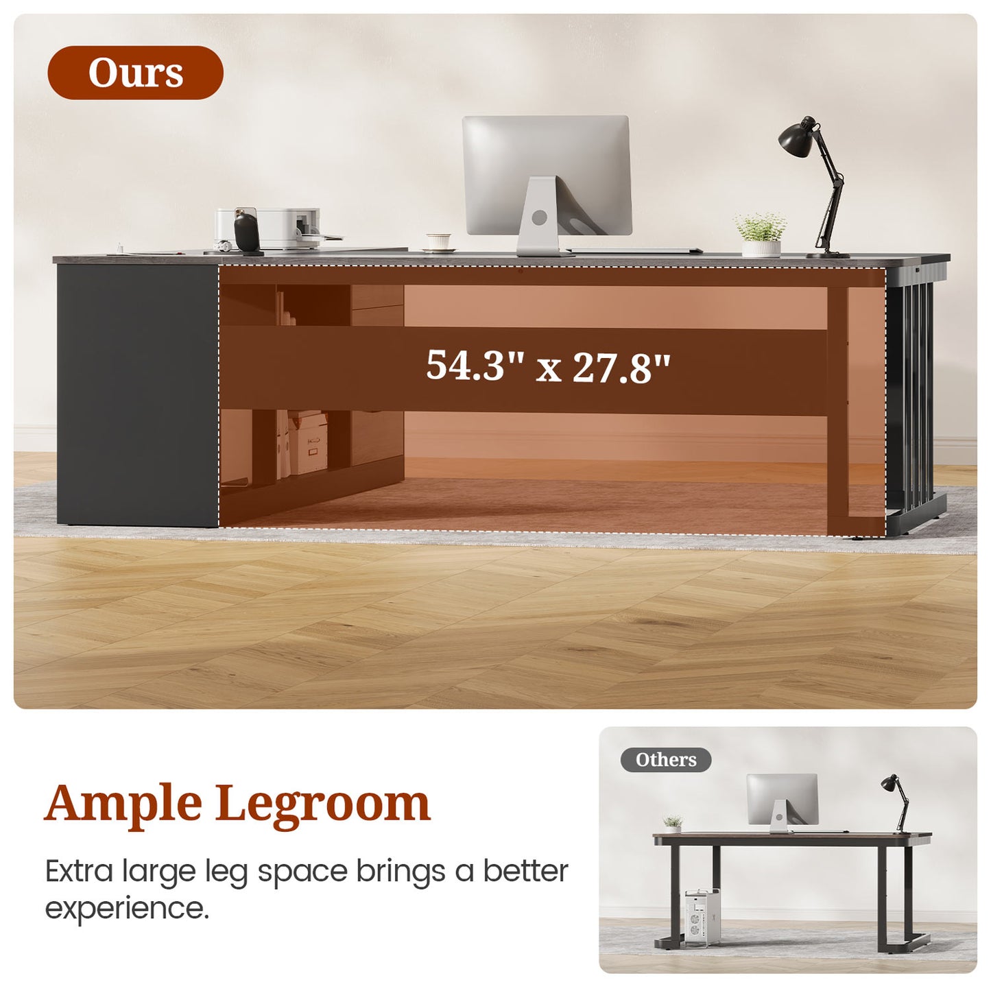 71" Modern L Shaped Executive Desk with Drawers & Storage Shelves Grey