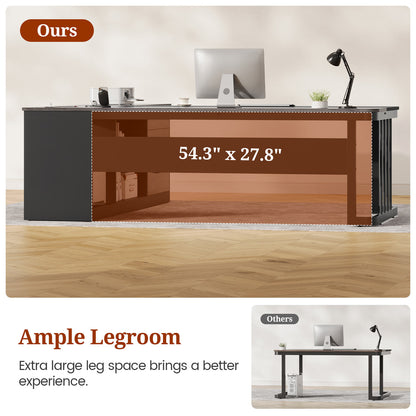71" Modern L Shaped Executive Desk with Drawers & Storage Shelves Grey