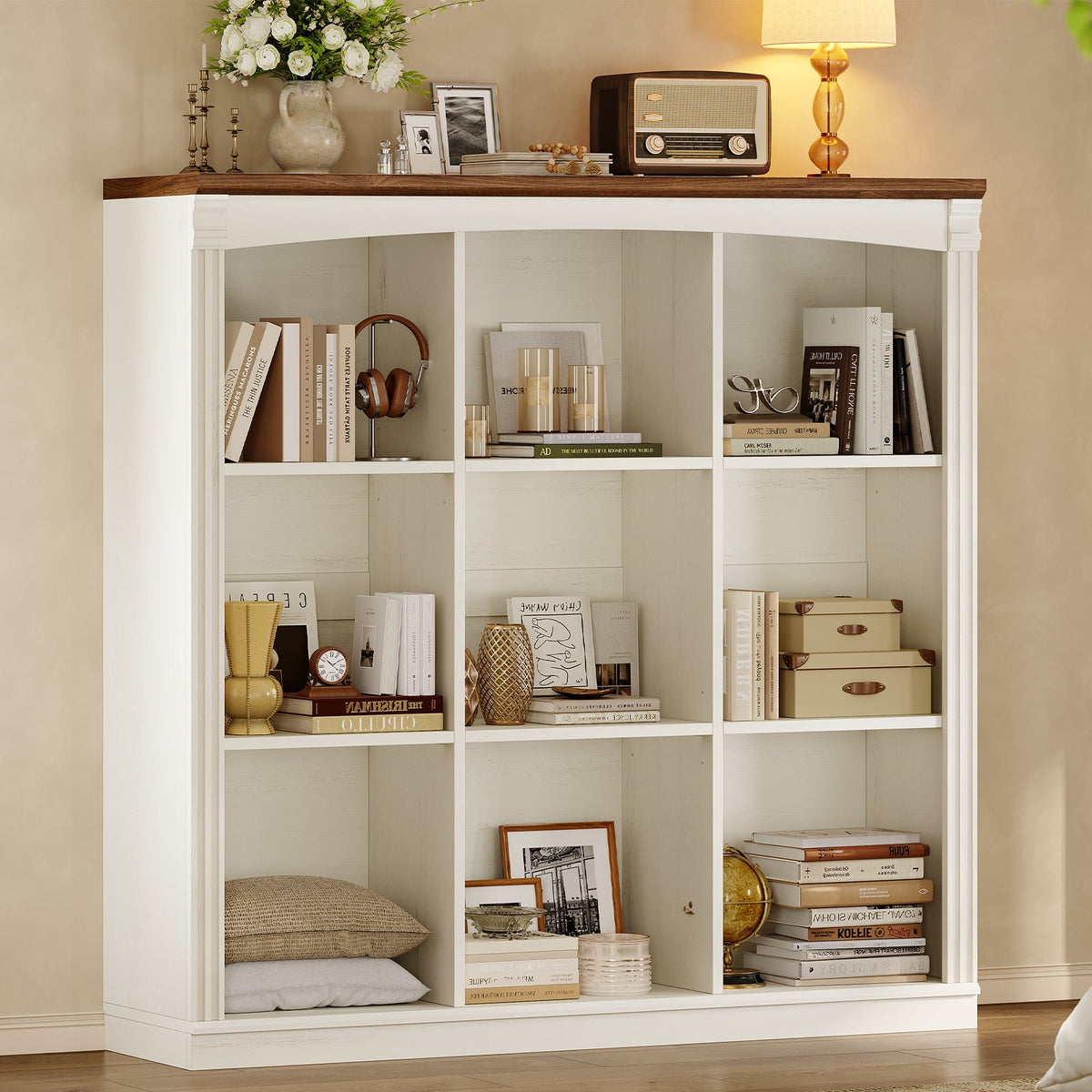 Wooden 9 Cube Storage Organizer Bookcase Long Shelf White