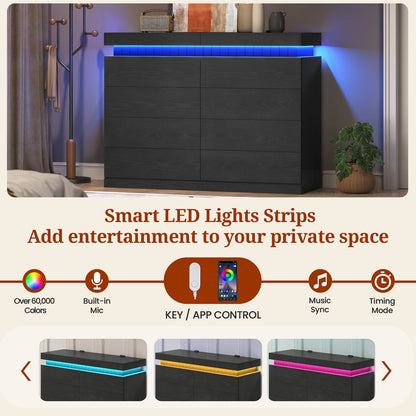 Tall 8 Dresser with Sliding Top Storage Space Black