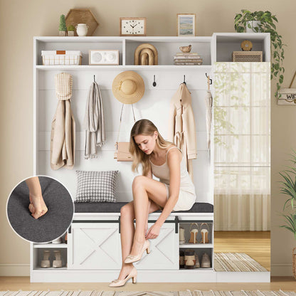 60" Hall Tree with Bench, Shoe Storage and Mirror