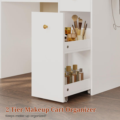 Makeup Vanity with Large LED Mirror White