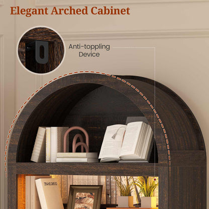 79.4" Tall Arched Cabinet with RGB Light & Adjustable Shelf Walnut