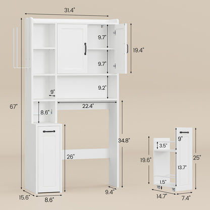 Over The Toilet Storage Cabinet with Pulley White