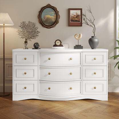 9 Drawer Dresser with Triple Arc Front White