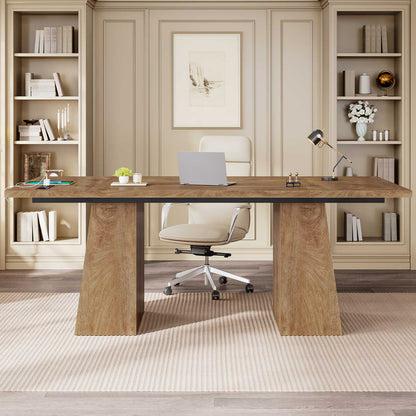 Executive Desk with Power Outlet and Storage Cabinet – Oak