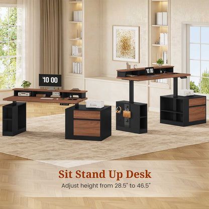 70" Electric Standing Desk with Storage LED Lights & Power Black&Walnut