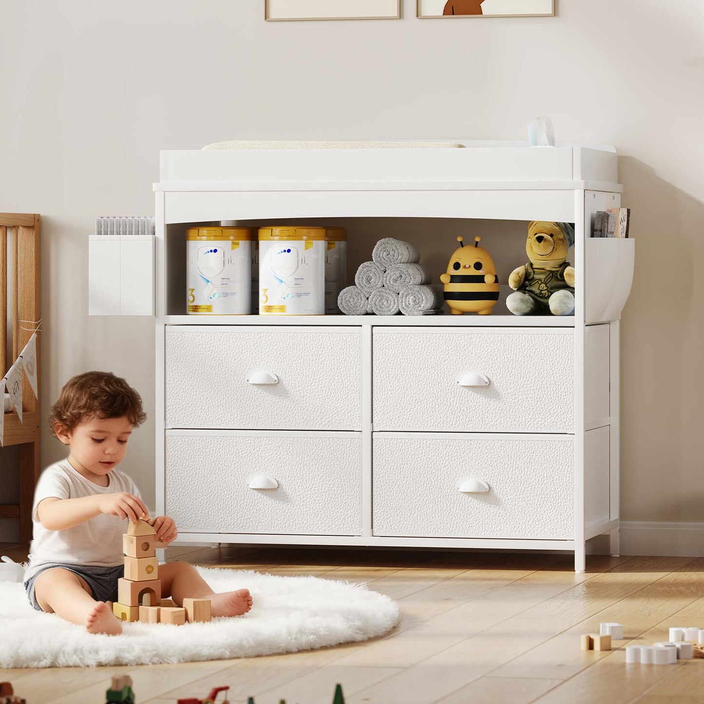 4 Drawer Dresser Large Storage Chest for Kids Room White