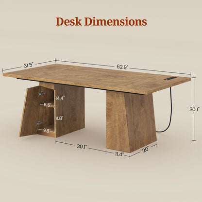 Executive Desk with Power Outlet and Storage Cabinet – Oak