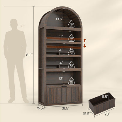 Arched Bookcase with Drawer storage & 2 Book Risers  Walnut 