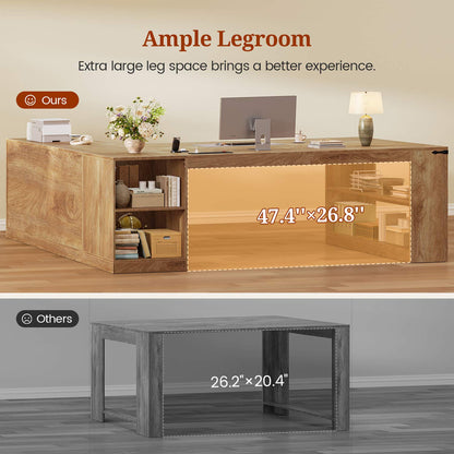 71" L Shaped Executive Desk with Drawers & Power Outlets Oak