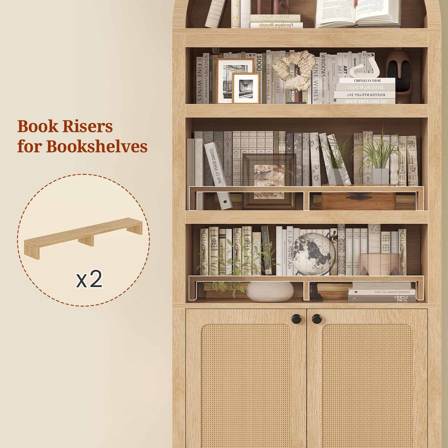 81 Inches Tall Arched 6-Tier Bookcase with Door Oak