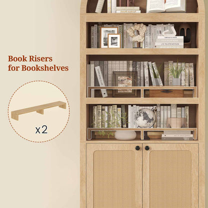 81 Inches Tall Arched 6-Tier Bookcase with Door Oak