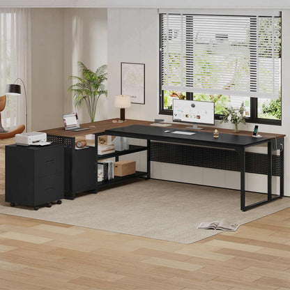 71" Reversible L Shaped Desk with Power Outlets Walnut