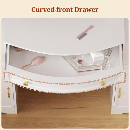 47.2" Vanity Table with LED Mirror & Built-in Charging Station White