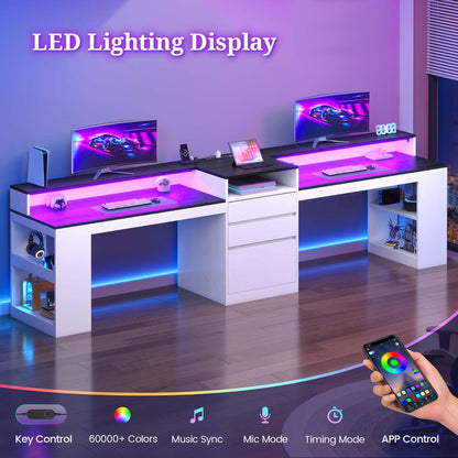 2 Person Desk with File Drawers ＆ Storage White