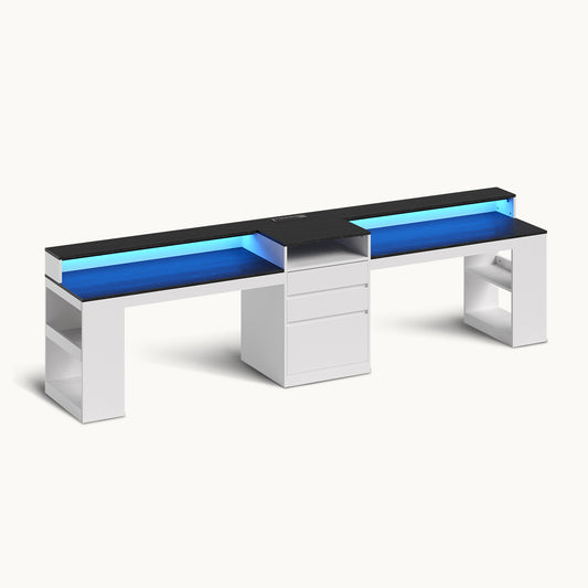 2 Person Desk with File Drawers ＆ Storage White