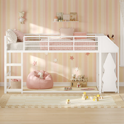 Twin Loft Bed with RGB Lights and Storage Drawers White