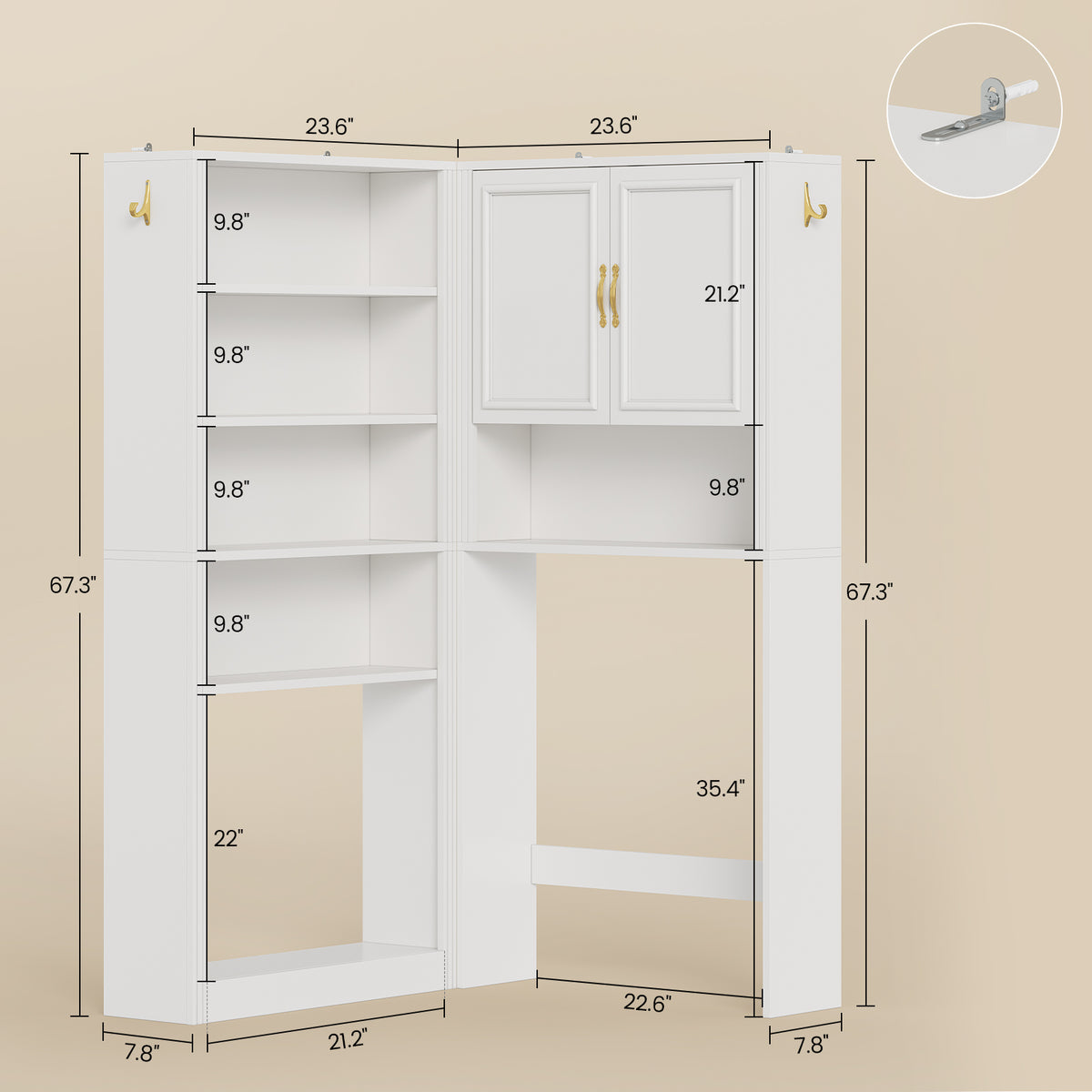 L Shaped Modular Over The Toilet Storage Cabinet Separable White