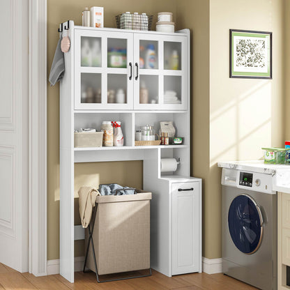 Over The Toilet Storage Cabinet with Frosted Mirror and Pulley White