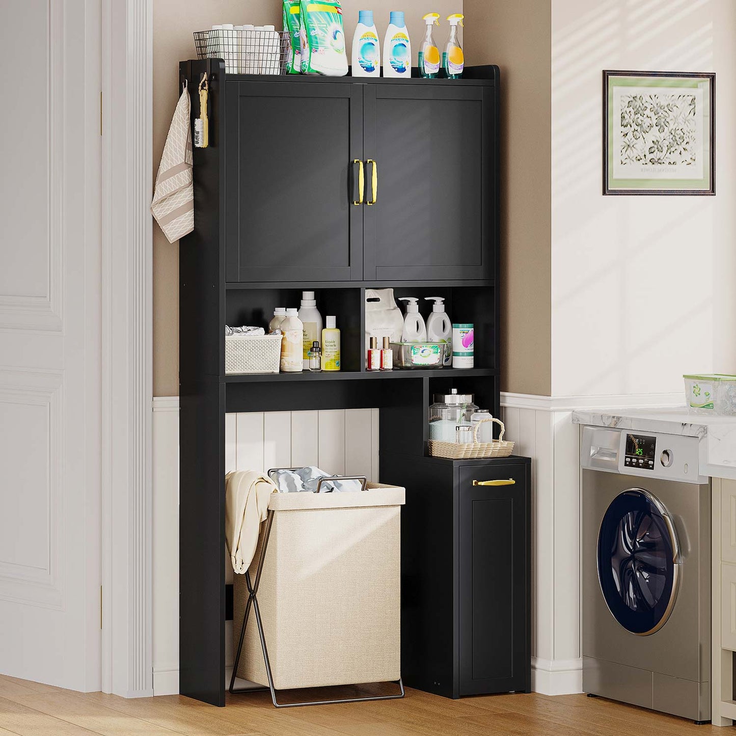 Over The Toilet Storage Cabinet with Pulley Black