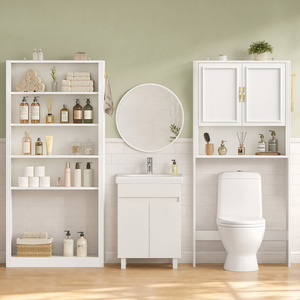 L Shaped Modular Over The Toilet Storage Cabinet Separable White