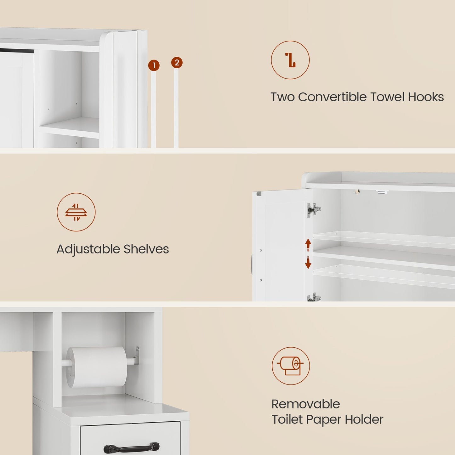 Over The Toilet Storage Cabinet with Pulley White