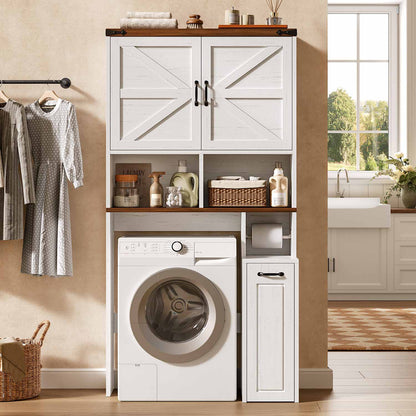 Farmhouse Over The Toilet Storage Cabinet with Pulley White